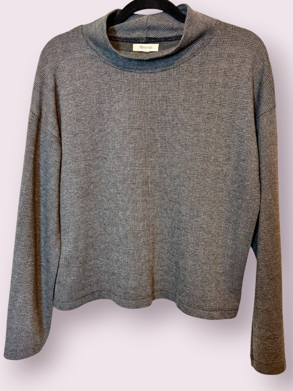 Madewell Gray Glen Plaid Wide Sleeve Mock Neck Top Gray & Black Size Medium